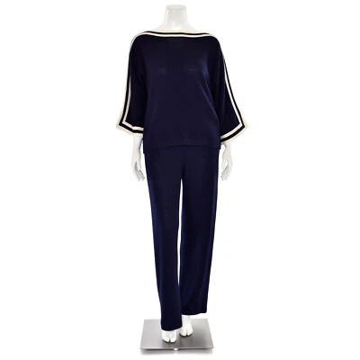 St. John Sport 2Pc Santana Knit Tunic & Drawstring Pant in Navy/White sz L/M - Image 1 of 4