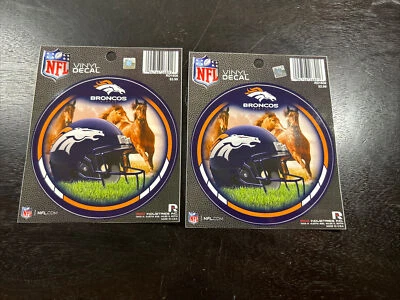 批量 2 件 丹佛野马队 NFL 圆形乙烯基贴花贴纸 4.5 英寸 全新 — 第 1/4 张图片