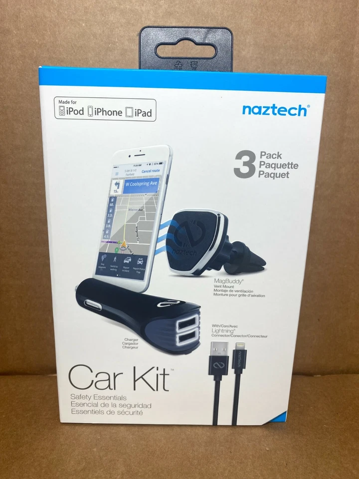 Nazteh Car Kit Air Vent Mount, Car Charger, MFi Certified Lightning Cable Blue - Image 1 of 4