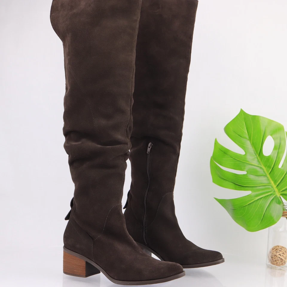 Steve Madden Womens Purly Boot Size 10 OTK Brown Suede Slouch Block Heel Pull On - Image 1 of 4