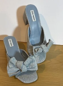 Sandalia Steve Madden Jovie Tacón Bloque Lazo Slides Denim Talla 9 - Imagen 1 de 5