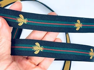 2 yards 5/8" black/green/gold bee Striped festive ribbon - Picture 1 of 3