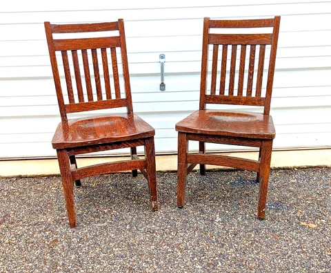 (2) Antique Mission era Childs Side Chairs ~ Quartersawn Golden OAK ~ rare pair Cover