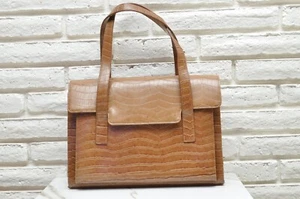 Jones New York Brown Beige Croc Embossed Leather Top Handle Purse Handbag - Picture 1 of 10
