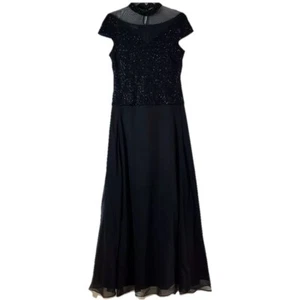 Evening Gown Black Beaded Bodice JKARA Women’s Formal Overlay Dress Size 8 - Picture 1 of 14