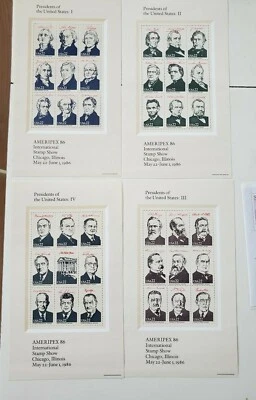 1986 AMERIPEX CHICAGO  MINT  LOT 4 BLOCK THE PRESIDENT OF THE USA  - Image 1 of 2