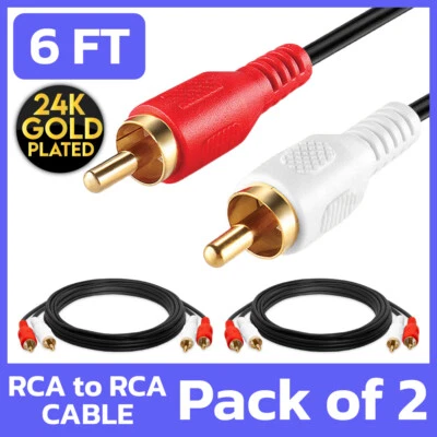 CMPLE 2 Pack 2-RCA to 2-RCA Male Cord 6ft Stereo Audio Coaxial Cable L/R Gold Plated