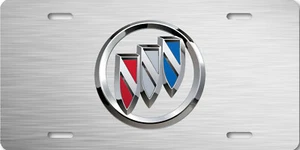 Buick Inspired Art Logo Aluminum License Plate Tag Metal Brushed Steel Look - Foto 1 di 3