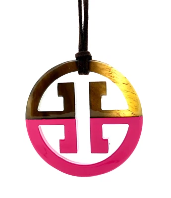 Horn Büffelhorn Anhänger Kette Hornanhänger Lack pink braun Design NEU - Bild 1 von 2