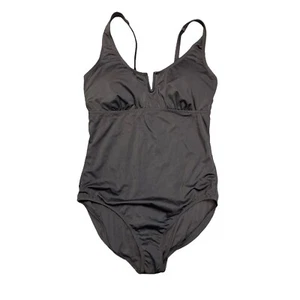 NWT Anne Cole Women's Split Neck Ribbed One Piece Swimsuit Black Large - Picture 1 of 2