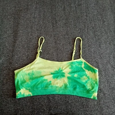 No Boundaries Crop Top Women Large Green Yellow Tie Dyed Y2K Hippy Causal Beachy - Image 1 of 4