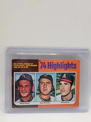 1975 Topps - '74 Highlights Minis #7 Nolan Ryan, Dick Bosman, Steve Busby - Изображение 1 из 2