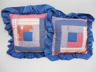 复古拼布绗缝枕头褶皱小屋农场破旧装饰 2 件套 — 第 1/4 张图片