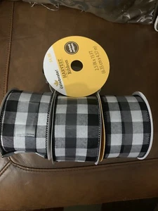 Black & White Buffalo Plaid Wired Ribbon 2.5 4 Rolls - Picture 1 of 1