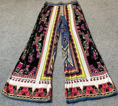 La Moda Filigree Flared Pants Womens S/M White Red Festive Colorful Hippie Boho - Image 1 of 4