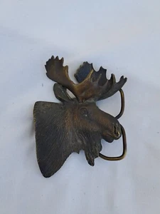 Vintage Messing Elch Gürtelschnalle Bergamotte Brass Works 1980 USA Geweih Alaska Natur - Bild 1 von 7