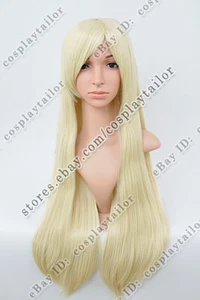 70 cm lange gerade Perücken mit Pony Synthetik Blond Haar Party Perücken - Bild 1 von 6