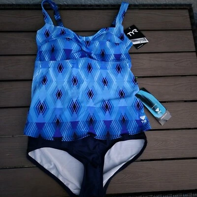 TYR Baltic Twisted Tankini Top W/ Navy High-waisted Bottom Swim  SZ 12 New - Image 1 of 4