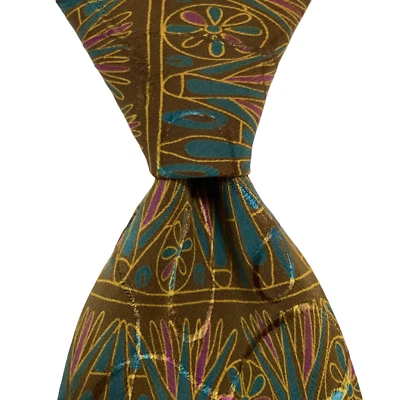 ITALO FERRETTI Mens 100% Silk Necktie ITALY Luxury Geometric Brown/Turquoise EUC - Image 1 of 3