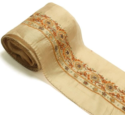 Cinta bordada sushila vintage marrón borde sari artesanía india Foto 1 de 4