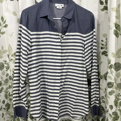 Camisa de satén a rayas manga larga con botones Lacoste para mujer talla 36 Foto 1 de 4