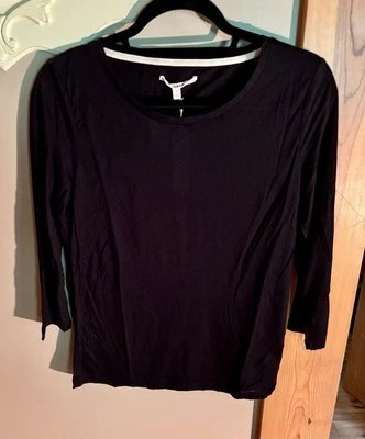 J Brand Black Tencel & Cupro Sophie Crew Neck 3/4 Sleeve Top Size M $105 NWT - Image 1 of 4