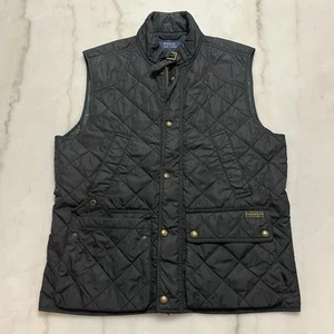Polo Ralph Lauren Vest Mens Small Black Quilted Diamond Corduroy Trim Chore Coat - Picture 1 of 12
