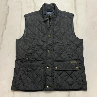 Polo Ralph Lauren Vest Mens Small Black Quilted Diamond Corduroy Trim Chore Coat - Image 1 of 4