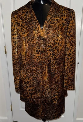 VTG Escada Margaretha Ley Leopard Gold Lame Silk Skirt Jacket Suit Set 42/44 L - Image 1 of 4