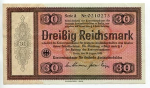 Germany 30 Reichsmark 1933 Konversionskasse Conversion Fund Note XF+ Series A - Picture 1 of 2