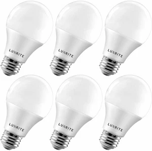 Luxrite A19 LED Bulbs 60W Equivalent Enclosed Fixture Rated 4000K E26 6-Pack - Picture 1 of 7