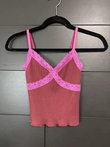 BDG geripptes Graffiti-Tanktop mit Spitzenbesatz Damen Gr. Small neu mit Etikett - Bild 1 von 8