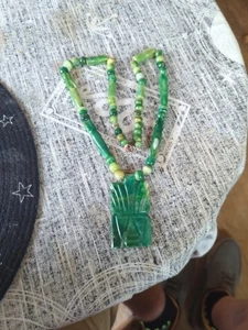 Vintage handgeschnitzter grüner Jadeit AZTEC Maya Krieger Art Deco Statement Stück - Bild 1 von 14