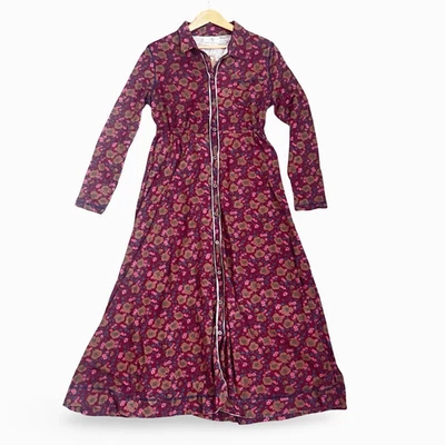 New Natural Life Christa Cotton Midi Dress in Cranberry Brown Floral- Medium - Image 1 of 4