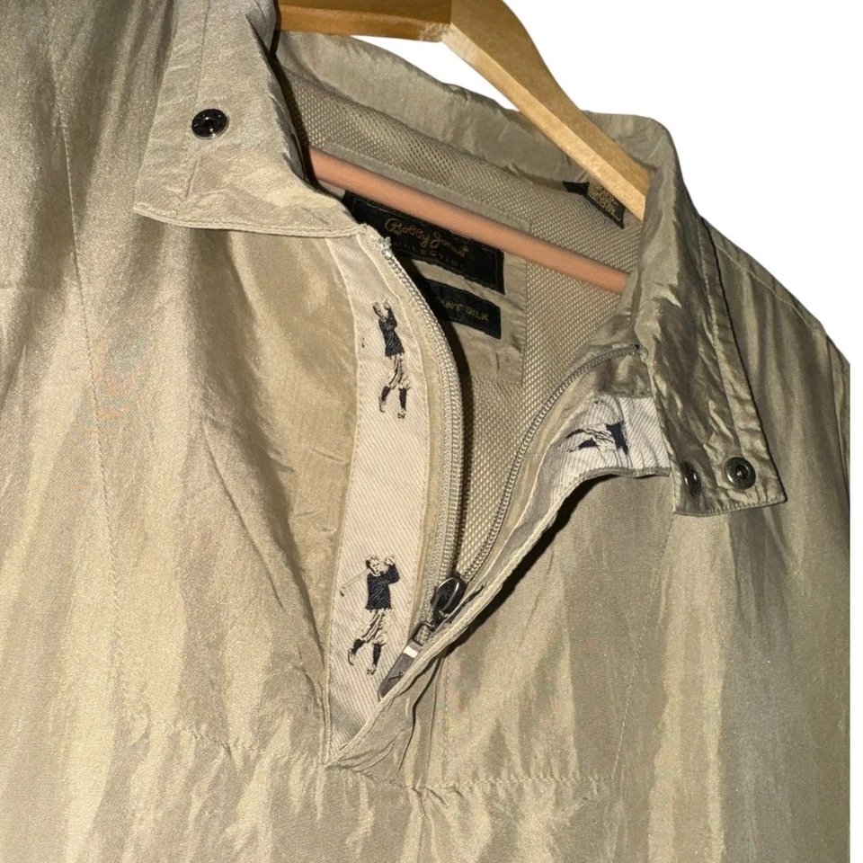Vintage Bobby Jones Pullover Jacket Mens XL Beige 100% Silk Bomber Golf Utility - Изображение 1 из 4