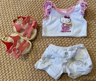  Build A Bear HELLO KITTY Conjunto de Verano Pantalones Cortos y Top con Sandalias de Tiras ¡Lindo!! Foto 1 de 4