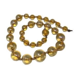 Yellow AB Lucite Beaded Necklace Graduated 18 Inches Vintage Hidden Clasp Retro - Picture 1 of 13
