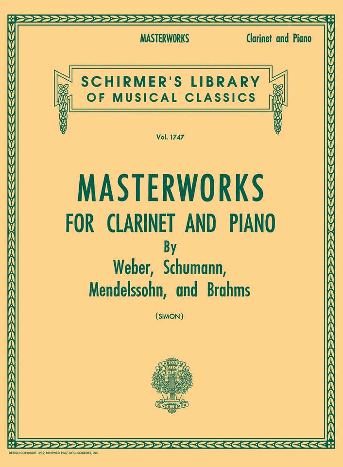 Masterworks for Clarinet and Piano Classical Intermediate Sheet Music Book - Image 1 of 1