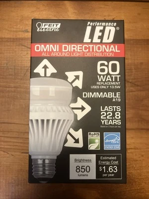 Feit Electric Omni Directional LED Dimmable Light Bulb - A19, 60 Watt, 850 Lumen