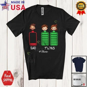 Custom Name Low Battery Dad of Twins Daughter Son; Father's Day Family T-Shirt - Picture 1 of 7