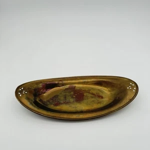 Vintage massives Messing ovales Tablett 13,5" durchbohrte Enden Made in India Boho Dekor Schale - Bild 1 von 10