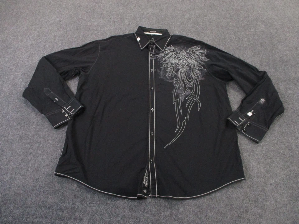 Camisa masculina rugido 2XL preta bordada estrada alta ocidental grunge country cowboy - Imagem 1 de 4