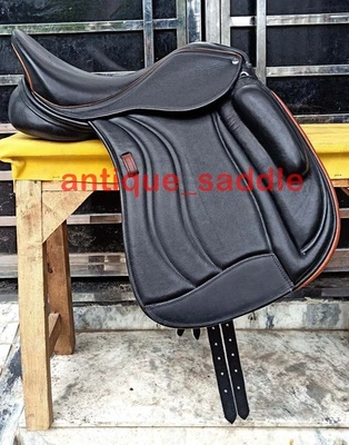 New Black Leather Dressage Mono Flap Changeable Gullets Horse Saddle, 17 17.5 18 - Image 1 of 4