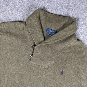 Polo Ralph Lauren Mens Large Sweater Olive Green Cotton Shawl Collar Estate Rib - Picture 1 of 8