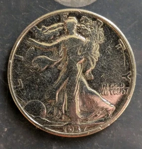 1937 50c Silver Walking Liberty Half Dollar Uncirculated Highly Proof Like Shiny - Picture 1 of 20