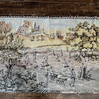 Panel de tela tapiz iglesia carro caballo campos campo vintage 23 x 60 Foto 1 de 4