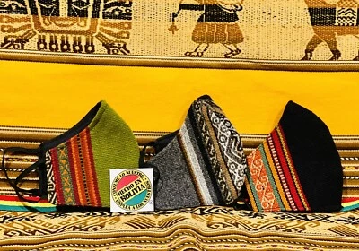 SET OF 3 COLORFUL BOLIVIAN FACE MASK AGUAYO FABRIC REUSABLE & WASHABLE HANDMADE - Image 1 of 4