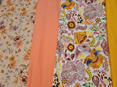 Frühling Stoffpaket 4x Baumwolljersey+1x Sweat 30x70cm für Mützen und Snoods Neu - Bild 1 von 3