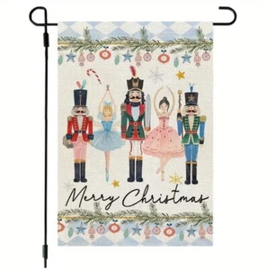Charming Nutcracker Merry Christmas Garden Flag - 12inx18in Double-Sided Burlap - Picture 1 of 2