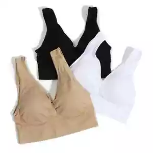 3 Rhonda Shear MEDIUM Ahh Bra's Seamless push up wireless Bras black/white/tan - Picture 1 of 1